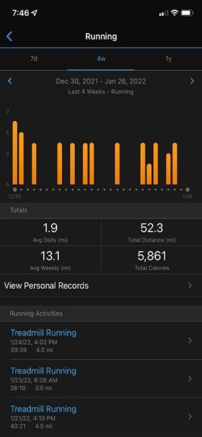 Tampilan detail data untuk berlari